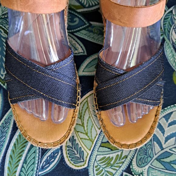 Born Payette Espadrille Wedge Heel Sandal Sz 8 Navy Brown Preppy Beachy Boho - Picture 6 of 10